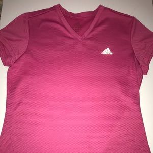 Pink Adidas V neck athletic shirt
